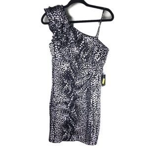 NWT Teeze Me Ruffled Shoulder Speckled Print Mini Sheath Dress Size 9